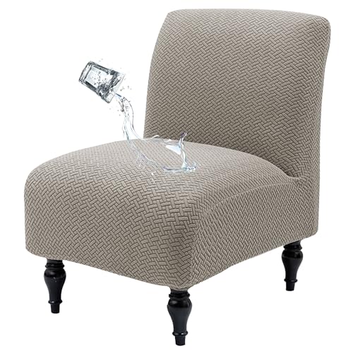 Armless Accent Chair Cover Waterproof Slipper Accent Chair Slipcovers Stretch Side Accent Chair Cover Without Arms Washable Armless Chair Covers for Living Dining Bedroom Set of 1 Taupe