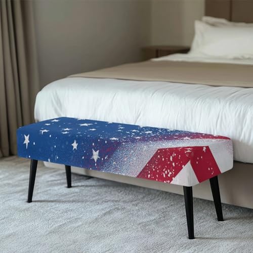 American Flag Vintage Print Stretch Dining Bench Cover Stain Resistant Benches Seat Slipcovers Easy to Clean Dining Chair Slipcovers Removable Seat Cushion Protector for Party