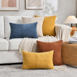 Fancy Homi Rust Lumbar Decorative Throw Pillow Covers 12x20 Inch for Couch Bed Sofa, Rustic Farmhouse Boho Home Decor, Soft Striped Corduroy Rectangle Accent Terracotta Cushion Case 30x50 cm