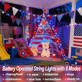 100 LED String Lights 33FT (10M) with Copper Wire, Waterproof Battery Box, Multifunctional Modes Lighting (Red, White, Blue) for Nation Day