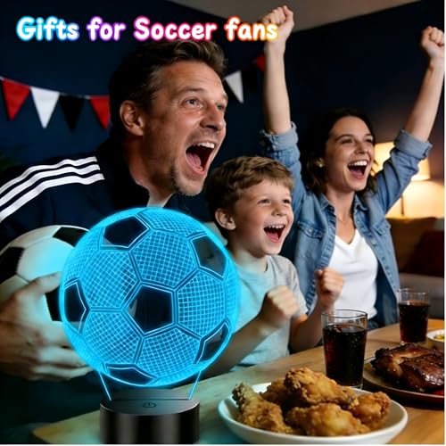 Soccer Gifts for Boys 8-12, 3D Illusion Soccer Lamp Gifts for Kids Teens Boys Girls, 5 6 7 8 9 10 11 12 Year Old Boy Birthday Gifts for Kids Children, Boys Room Decor