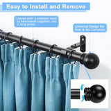 Curtain Rods for Windows 16 to 48 Inches, Curtain Rod Max Adjustable Length of 60 IN, 1" Diameter Drapery Rods Round Finials, Black, Pack of 1