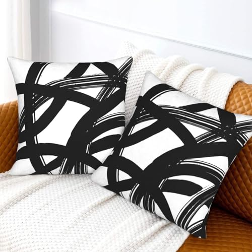 Lcokin Black and White Striped Throw Pillow Covers 18x18 in Set of 2, Decorative Abstract Art Boho Line Outdoor Pillow Case Square Cushion Covers for Farmhouse Sofa Bed Couch Living Room