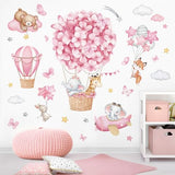 wondever Animals Hot Air Balloon Wall Stickers Flowers Elephant Giraffe Bear Airplane Wall Art Decals for Girls Room Baby Nursery Kids Bedroom