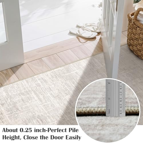 3x6 Washable Kitchen Runner Rug: Abstract Soft Neutral Carpet BeigeGray