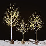 HOLILLUMA Outdoor Christmas Decoration LED Lighted Birch Trees 3 Packs | Christmas Trees with Burlap Decor, Warm White LED Lights, Power Supply by Adapter, Waterproof ,Home Decor(4FT&5FT&6FT)