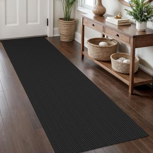 KOZYFLY 2x8 Runner Rug, Washable Non Slip Kitchen Hallway Rug, Black/Grey