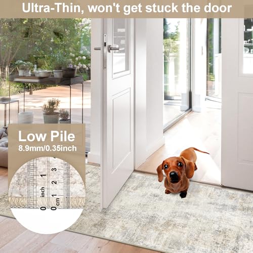 Capslpad 2x8 Washable Runner Rug, Modern Non-Slip Hallway Runner Rug, Abstract Low Pile Kitchen Rug, Soft Print Faux Wool Rug for Entryway, Bedroom, Kitchen, Laundry, Light Beige