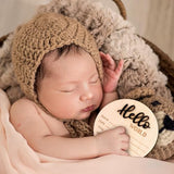 Baby Announcement Sign, 5.9 Inch Wooden Hello World Newborn Welcome Sign Birth Baby Name Plaques for Photo Props Baby Shower Hospital Nursery(Black)