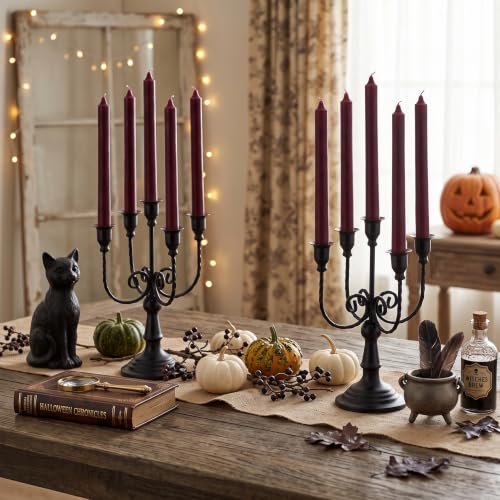 Romadedi Halloween Candelabra, Black 5-Arm Candle Holder, Set of 2, 11.8 in