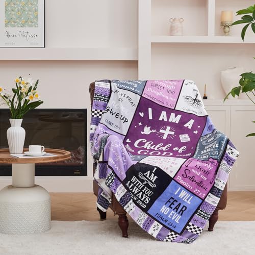 Christian Gifts for Women, Happy Birthday Gifts for Women, I Am a Child of God Blanket, Inspirational Gifts for Mom, Friend, Daughter, Sister, Baptism Gift for Girl Blanket 50''x60'' Purple