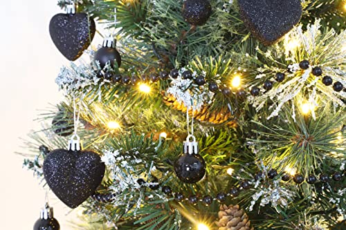 Christmas Concepts® Pack of 8-60mm Heart Shaped Christmas Tree Baubles – Glitter Decorated Baubles (Black)