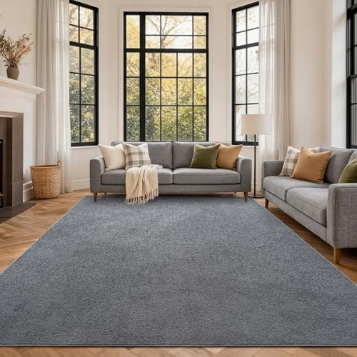7x10 Large Pure Dark Grey Area Rug Non-Slip Washable for Living Room