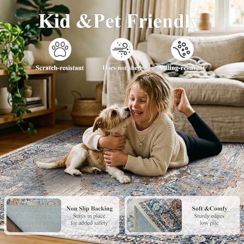 Washable Runner Rug 2x6 - Hallway Runner Rug Kitchen Rugs and Mats Non Skid Washable Waterproof Carpet Runner for Living Room Bedroom Bathroom (Blue, 2X6)