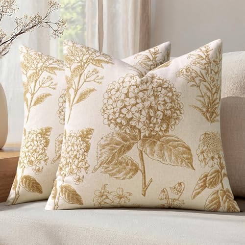 Set of 2 Decorative Floral Pillow Covers 22x22 Inch Light Yellow