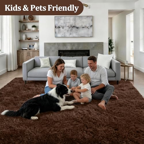 9x12 Area Rug Living Room Bedroom: Fluffy Plush Shag Carpet Brown