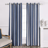 DriftAway Chris Linen Blackout Curtains with Thermal and Sound Reducing Layer 84 Inches Long for Bedroom Striped Printed Drapes Thermal Insulated Lined Window Treatments for Living Room Dark Blue