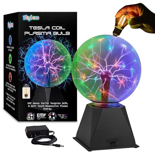 Playbees Colorful Plasma Ball 7-Inch – Tesla Coil Globe with Multicolor Lightning Effects, Plug-in Static Electricity Prop for Parties, Decorations, and STEM Learning