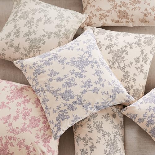100% Cotton French Pastoral Throw Pillow Covers Set of 2, 18x18 Inch Blue Farmhouse Decorative Cushion Covers for Sofa Bed Living Room Home Decor