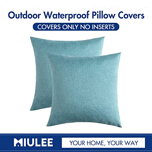 MIULEE Pack of 2 Decorative Outdoor Solid Waterproof Pillow Covers Turquoise Bundle Set of 2 Pillow Inserts 18x18