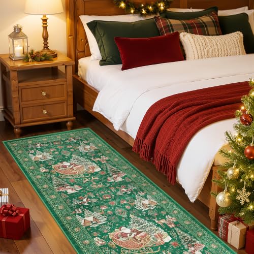 Christmas Rug 2x5 Runner Rug Non-Slip Washable Rugs for Entryway,Xmas Green