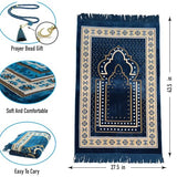Prayer Mat Rug for Muslim Men, Women or Kids, Portable Praying Mat and Prayer Beads Sets for Islamic Gifts – Muslim Prayer Rug For Ramadan, Umrah, Hajj - Turkish Rug for Meditation and Worship (BLUE)