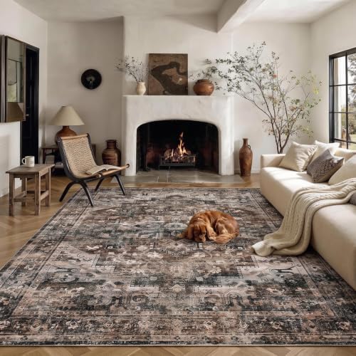 Garveehome Brown 8x10 Washable Rugs for Living Room Vintage Distressed Rug