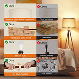 OUTON Wood Tripod Floor Lamp with Shelves, Mid Century LED Modern Dimmable Floor Lamp with Remote Control, Sturdy Tall Standing Lamp with Beige Linen Texture Shade for Living Room, Bedroom, Office