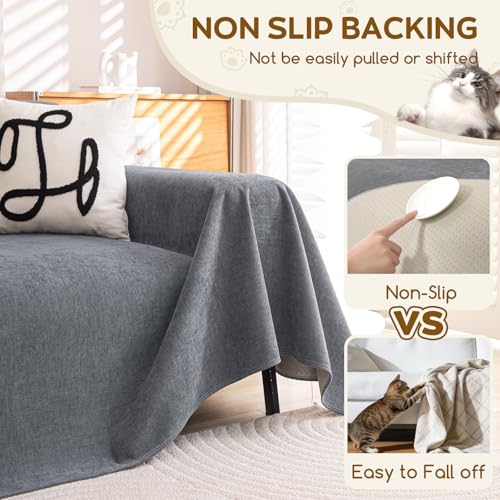 OstepDecor Waterproof Couch Cover for Pets, Couch Protector from Cat Claws, Anti Slip Washable Sofa Cover for Dogs, Furniture Protector for Sofas, Loveseats & Sectionals, 71"x118", Dark Grey