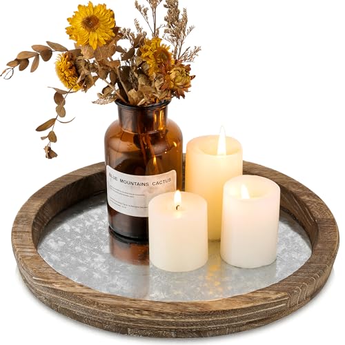 Hanobe Round Wood Candle Holder Trays, Coffee Table Decor for Centerpieces