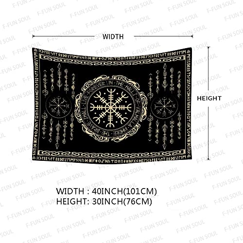 F-FUN SOUL Nordic Vikings Tapestry, Large 40x30inches Soft Flannel, Vegvsir Symbol Amulet Celtic Rune Scandinavian Aesthetic Mythology Tapestry Wall Hanging for Bedroom Living Room Decor GTZYFS1738