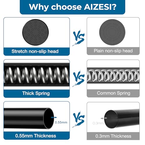 AIZESI Curtain Rods No Drilling for Windows 28 to 48 Inches,1/2 Inch Diameter No Drill Curtains Rod Renter Friendly Drapery Rod, Curtain Rods for Windows No Drilling, Black 1Pack