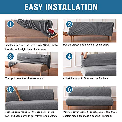 H.VERSAILTEX Armless Futon Cover Stretch Sofa Bed Slipcover Protector Elastic Feature Rich Textured High Spandex Small Checks Jacquard Fabric Futon Cover, Machine Washable, Gray