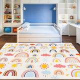 Rainbow Kids Rug 3'3" x 4'11", Soft Kid Area Rug, Large Washable Space Mat, Non-Slip Cute Rainbow Weather Kid Crawling Floor Mat for Living Room Playroom Classroom Bathroom(for Age 2+)