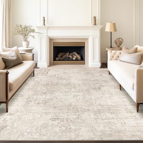 Art&Tuft Washable Rugs 8x10, Anti-Slip Backing Abstract 8x10 Area Rugs for Living Room, Foldable Stain Resistant Machine Washable Area Rug (8'x10', Beige)