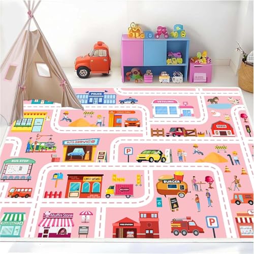 Car Play Mat Kid Playroom Rug Non Slip Road Rugs for Kids Toy Cars ，31x47in with Non-Slip Backing Low Pile Car Mat for Kid Toy Cars for Classroom