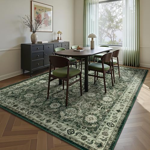 5x7 Area Rugs, Soft Non Slip Low Pile Washable Rug, Boho Modern Rug for Living Room, Bedroom, Dining Room, Sage Green