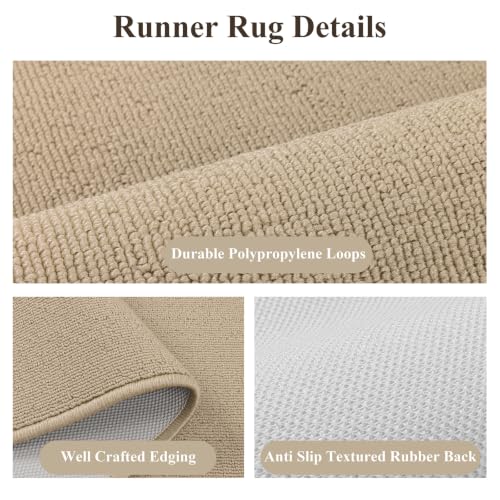 SHACOS Washable Runner Rugs 20"x59" Dirt Trapping Non Slip Rug Runner Floor Mats Carpet Runners for Entryway Hallway Kitchen Bathroom Garage Laundry Room, Solid Beige
