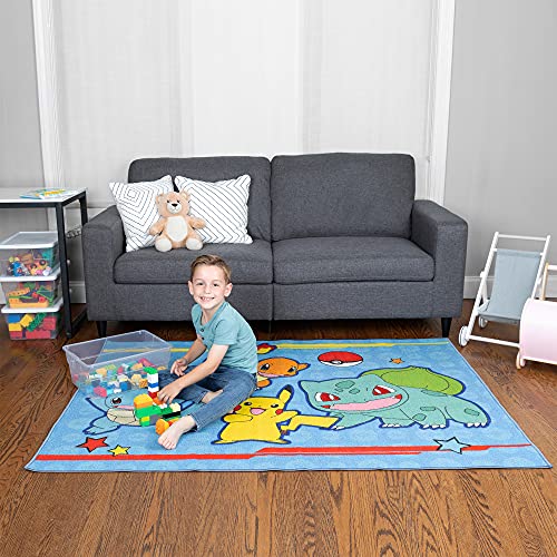 Pokémon Kids Room Blue Non Slip Area Rug, 69 in x 52 in, (Officially Licensed Product) by Franco