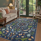 Lahome Washable Insect Botanical 5x7 Area Rugs for Nursery - Machine Washable Non-Slip Navy Blue Bedroom Rug, Boho Low Profile Soft Faux Wool Carpet for Living Room Laundry Playroom Dining Room