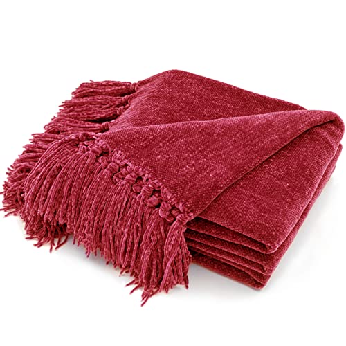 RECYCO Chenille Christmas Throw Blanket for Couch, 50"x60", Christmas Red