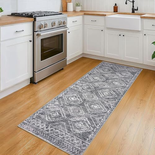 Washable Runner Rug 2x5 ft Non-Slip Hallway Runners, Grey
