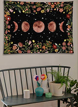 Rexful Moonlit Garden Tapestry, Moon Phase Surrounded by Plants and Flowers Black Wall Hanging Blanket 36×48 inch