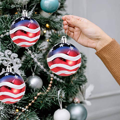 Iceyyyy 16 Pcs Independence Day Ball Ornament - 4th of July Patriotic Hanging Ball Decoration American Flag Ornament for Independence Day, Christmas Tree, USA Themed Party Supplies (16)