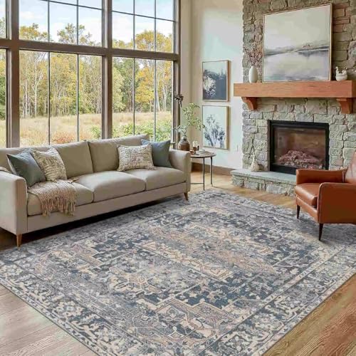 Blue Area Rugs 5x7 Washable Rug for Living Room Bedroom