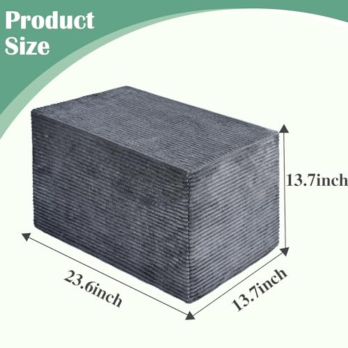 Rectangular Pouf Ottoman, Stuffed Floor Pouf with Foam Chunk Filling, Soft Coral Fleece Furry Foot Rest Stool, Multi-Use Ottoman for Living Room, Wide Stripe Boho Decor, Dark Grey