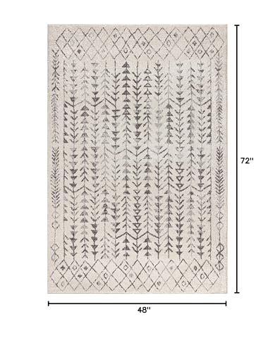 JONATHAN Y Ziri Moroccan Geometric Cream/Gray Indoor Area Rug, 4x6, Bohemian, Scandinavian, Easy-Cleaning for Living Room, Bedroom, Kitchen, Pet Friendly, Non-Shedding (MOH210A-4)