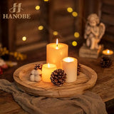 Hanobe Wooden Decortaive Coffee Table Tray, Round Candle Holder Centerpiece