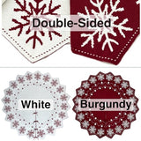 48-Inch Reversible Knit Tree Skirt with Christmas Star–Inspired Pointed Edge Border and Lace-Up Closures, Machine Washable Thick Acrylic Yarn, Burgundy & White
