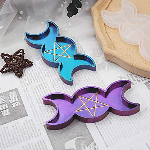Moon Phase Incense Holder Epoxy Resin Silicone Molds Set Triple Goddess Candle Tray, Ash Catcher, Storage Box 5-Count Around 10inch Long